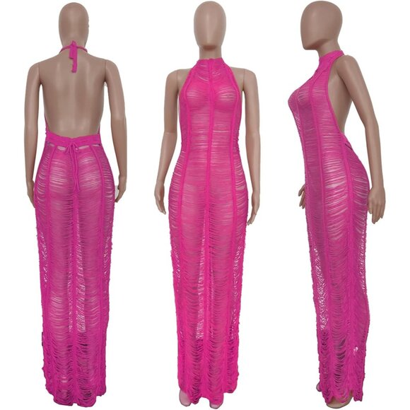 Women Crochet Cover Up Dress Long Maxi Beach Bikini See Through Casual - Picture 5 of 5